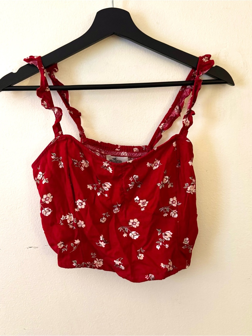 Hollister Red Floral Ruffle-Strap Crop Top and Skirt